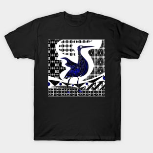 blue heron agami bird in black talavera patterns in mexican wallpaper ecopop T-Shirt